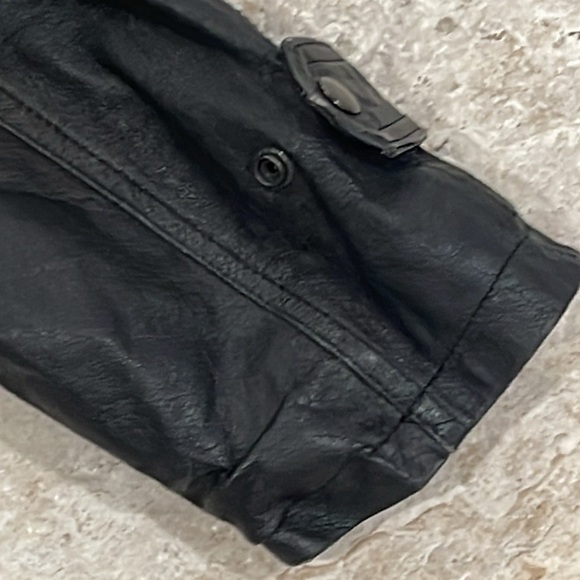 Teco men’s black Leather Jacket size XL biker 90s trench coat - Picture 11 of 16